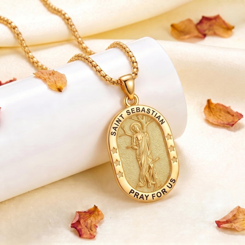 14K Gold  Plated Patron Saint Pendant Necklace Catholic Saints Religious Protective Jewelry Gift