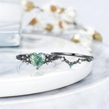Sterling Silver 10K 14K 18K Gold Vintage Nature Moss Agate Engagement Ring Sets for Women