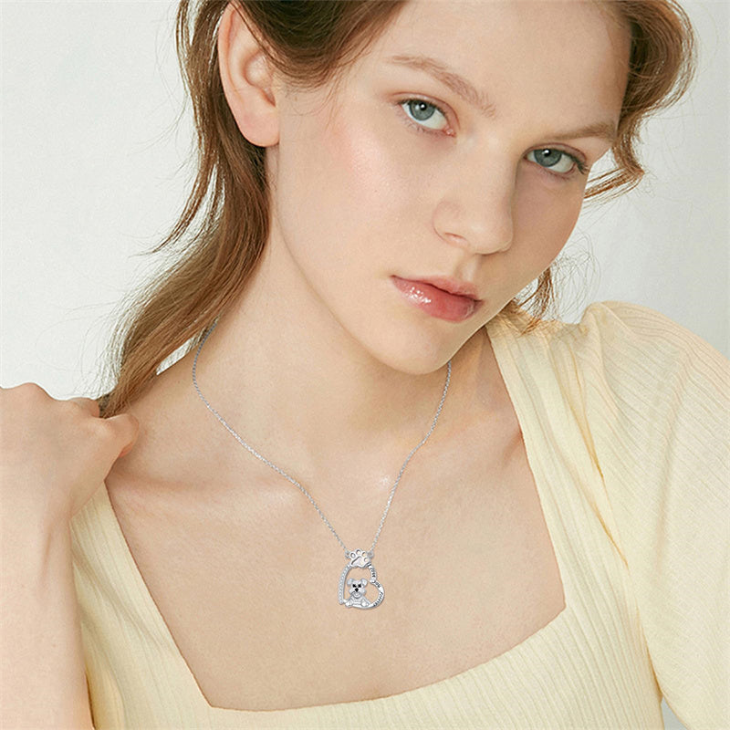 Sterling Silver Paw Print Poodle Corgi French Schnauzer Chihuahua Dachshund Golden Retriever Pug Pendant  Necklace