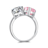Sterling Silver Cubic Zirconia 3ct  Double Stone Ring Emerald/Princess & Pear Engagement Ring Wedding Ring