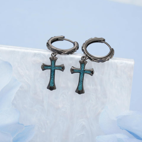 14K Gold Plated Cross Ankh Hoop Earrings