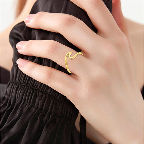 9K Yellow Gold Wave Adjustable Ring