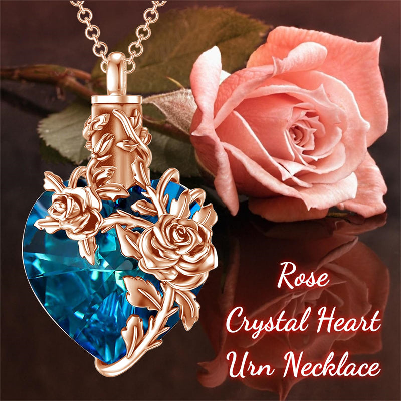 Sterling Silver Heart Crystal Rose Urn Necklaces for Ashes for Women