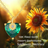 10K 14K 18K Yellow Gold Heart Birthstone Sunflower Pendant Necklace