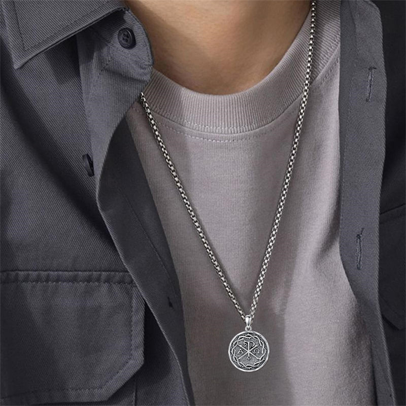 Sterling Silver Chi Rho Alpha Omega PX XP Symbol Pendant Religious  Necklace