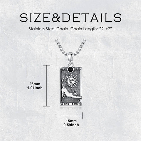 Sterling Silver Obsidian Lover Justice Cat Sun Moon Tarot Card Pendant Necklace