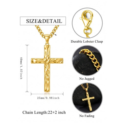 Cross Pendant Necklace for Men 14K Gold Plated Minimalist Christian Jewelry Religious Gift