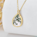 14K Solid Gold White Opal /Moss AgateNecklace for Women Dainty Pear Shape Teardrop Pendant Opal Opal Jewelry Gifts