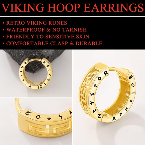 14K Gold Plated  Viking Hoop Earrings