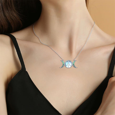 Sterling Silver Moonstone Peace Sign  Pendant Necklace