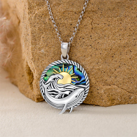 Sterling Silver Abalone Shell Whale Pendant Necklace