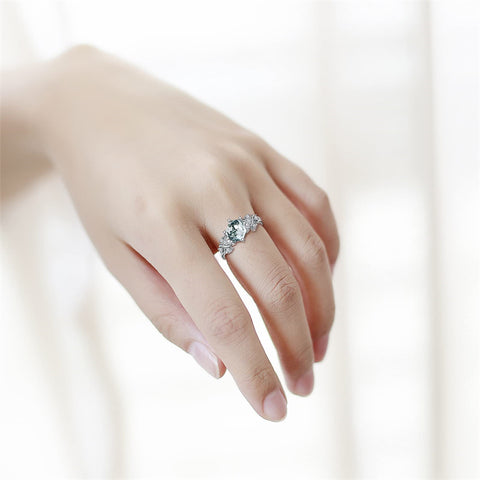 Sterling Silver 1ct Natural Moss Agate Engagement Ring