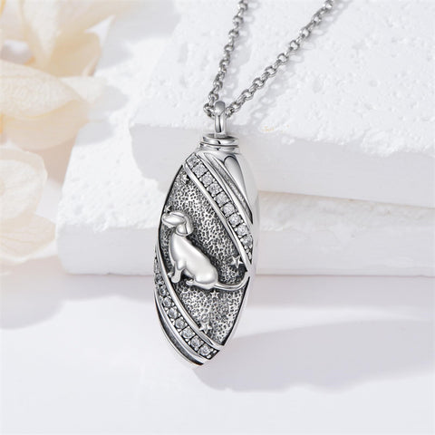 Sterling Silver Oval Paw Prints Dog FootPrints  Heart Rabbit Urn Necklace for Ashes Keepsake Jewelry for Women