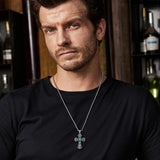 14K Gold Plated Turquoise Cross Pendant Necklace