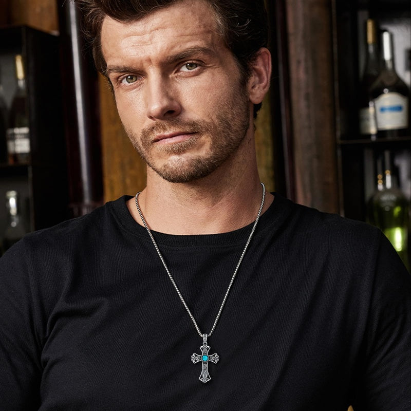 14K Gold Plated Turquoise Cross Pendant Necklace