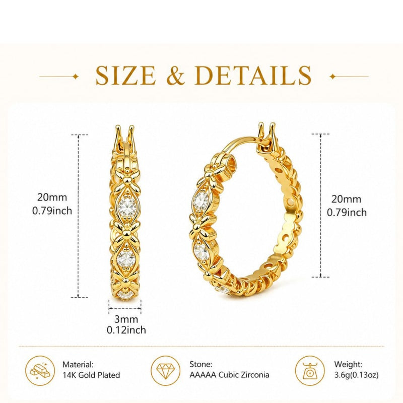 14K Gold Plated Hoop Earrings  Birthday Anniversary Jewelry Gift for Her