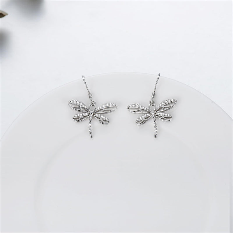 Sterling Silver Dragonfly Drop Earrings
