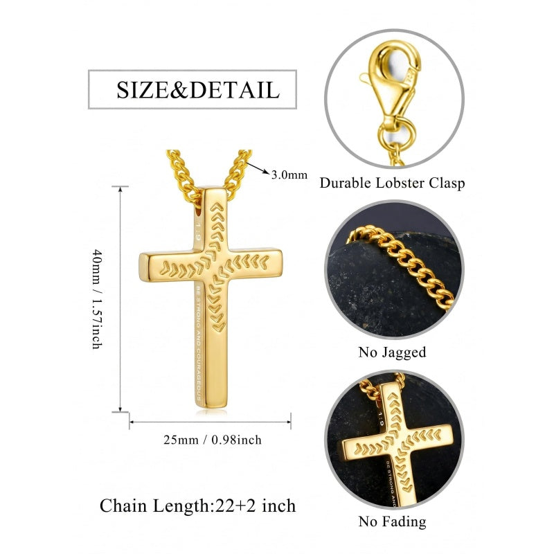 14K Gold Plated Soccer Football Basketball Baseball Cross  with Bible Verses Religious Pendant Necklace for Men