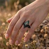 Sterling Silver 10K  14K  18K  Gold Personalized Engraved Black Opal Engagement Wedding Promise Ring for Her
