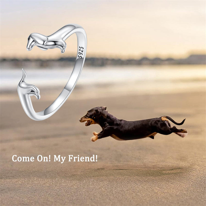 Sterling Silver Dachshund Adjustable Animal Ring– romanticwork