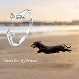 925 Sterling Silver Dachshund Open Rings Puppy Dog Adjustable Rings for Women Animal Stacking Rings