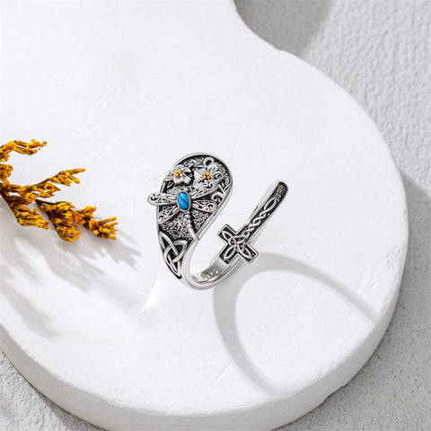 Sterling SilverJesus Cross Bee Cross  Dragonfly Cross Moonstone Sunflower Tree of Life Sunflower Adjustable Spoon Ring