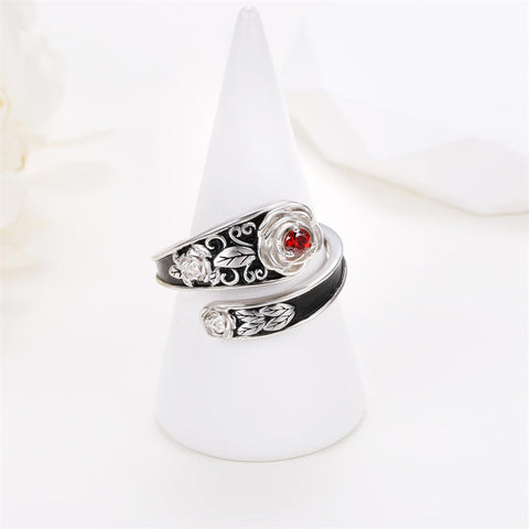 Sterling Silver Cubic Zirconia Rose Adjustable Spoon Ring