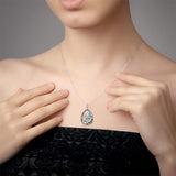 Sterling Silver Turquoise Filigree Lotus Flower Dragonfly Pendant Necklace