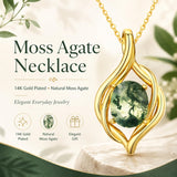 14K Gold Plated Moss Agate Pendant Necklace Boho Jewelry for Women