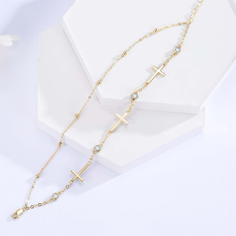 14K Gold Plated  Faith Cross Religious  Double Layered Anklet