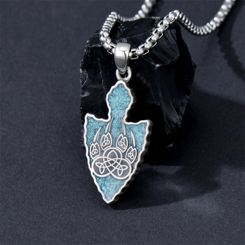 Sterling Silver Arrowhead Bear Claw Viking Compass Pendant Necklace