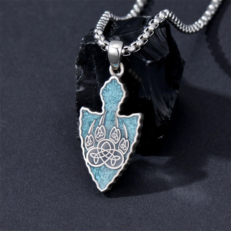Sterling Silver Arrowhead Bear Claw Viking Compass Pendant Necklace