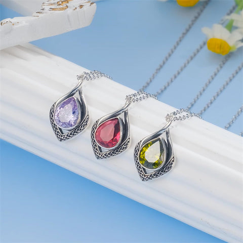 Sterling Silver Birthstone Teardrop Infinity Celtic Knot Pendant Necklace