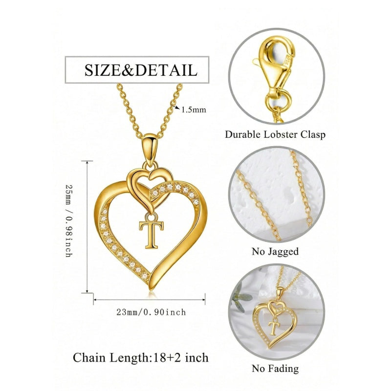 Heart Initial A-Z Pendant Necklace for 14K Gold Plated Women Initials Jewelry Gifts