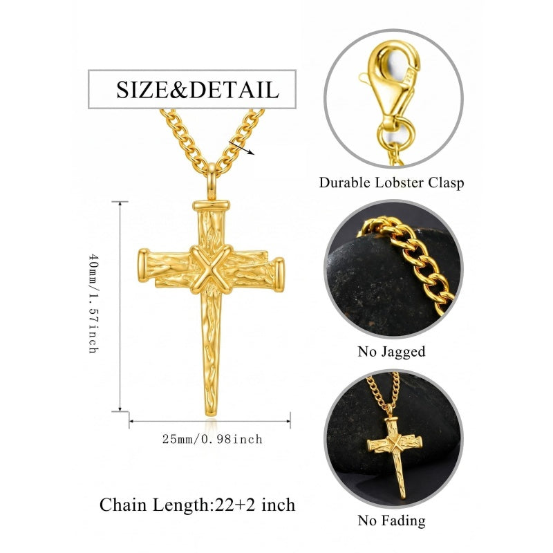 Cross Pendant Necklace for Men 14K Gold Plated Minimalist Christian Jewelry Religious Gift