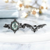 Sterling Silver 10K 14K 18K Gold Vintage Nature Moss Agate Engagement Ring Sets for Women