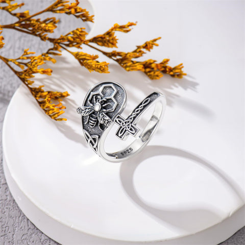 Sterling SilverJesus Cross Bee Cross  Dragonfly Cross Moonstone Sunflower Tree of Life Sunflower Adjustable Spoon Ring