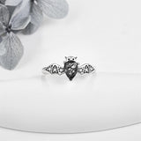 Bat Ring 925 Sterling Silver Bat Moonstone/Natural Black Rutilated Ring Gothic Halloween Jewelry Gifts for Women