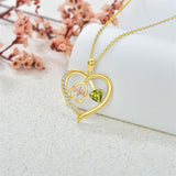 10K 14K 18K Gold Heart Birthstone Personalized Engraved Stethoscope Pendant Necklace