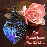 Sterling Silver Heart Crystal Rose Urn Necklaces for Ashes for Women