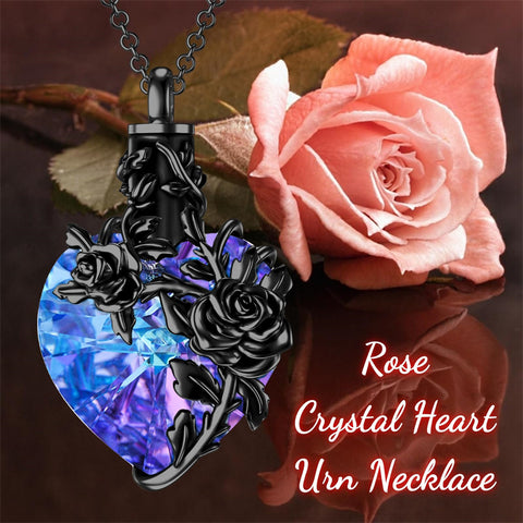 Sterling Silver Heart Crystal Rose Urn Necklaces for Ashes for Women