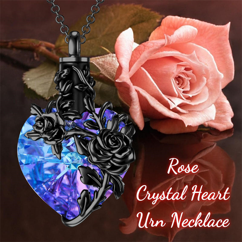 Sterling Silver Heart Crystal Rose Urn Necklaces for Ashes for Women