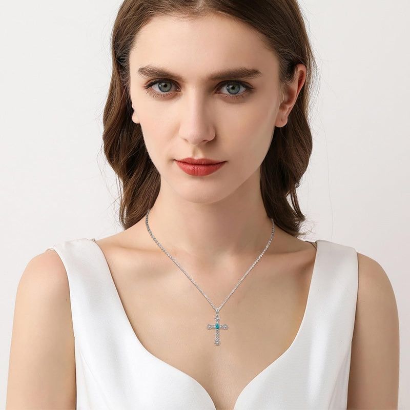 14K Gold Plated Turquoise Cross Pendant Necklace Western Jewelry for Women
