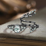 Sterling Silver 10K 14K 18K Gold 2CT Moss Agate Vine Leaf Women's Bridal Ring Sets for Wedding Engagement