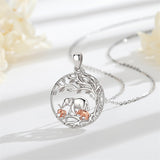 Sterling Silver Elephant with 1 2 3 Cubs Pendant Necklace