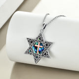 Star of David Necklace Sterling Silver Cross/Chai/Peace Sign/Tree of Life Abalone Shell Jewish Jewelry for Women Men