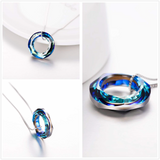 925 Sterling Silver Circle Necklace with Austrian Crystal, Jewelry for Women Teen Girls