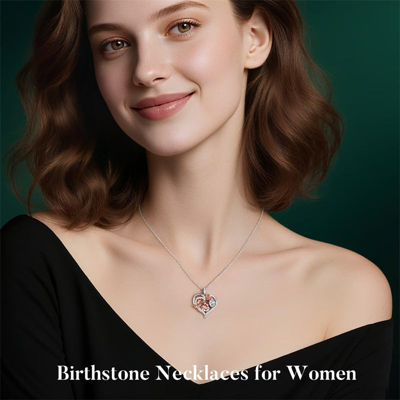 Sterling Silver Heart Birthstone Couple Hugging Necklace for Women Valentine's Day Gift