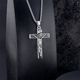 Sterling Silver Turquoise Abalone Shell Oxidation Cross Pendant Necklace