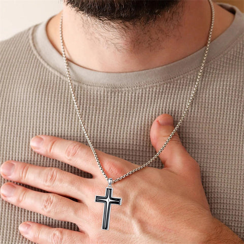 Sterling Silver Cross Christian Pendant Necklace for Men